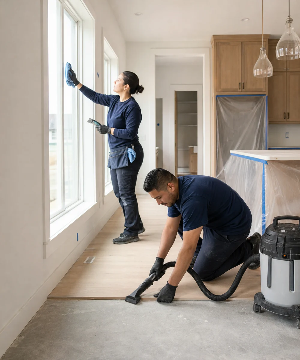 Final post-construction cleanup in a newly completed space