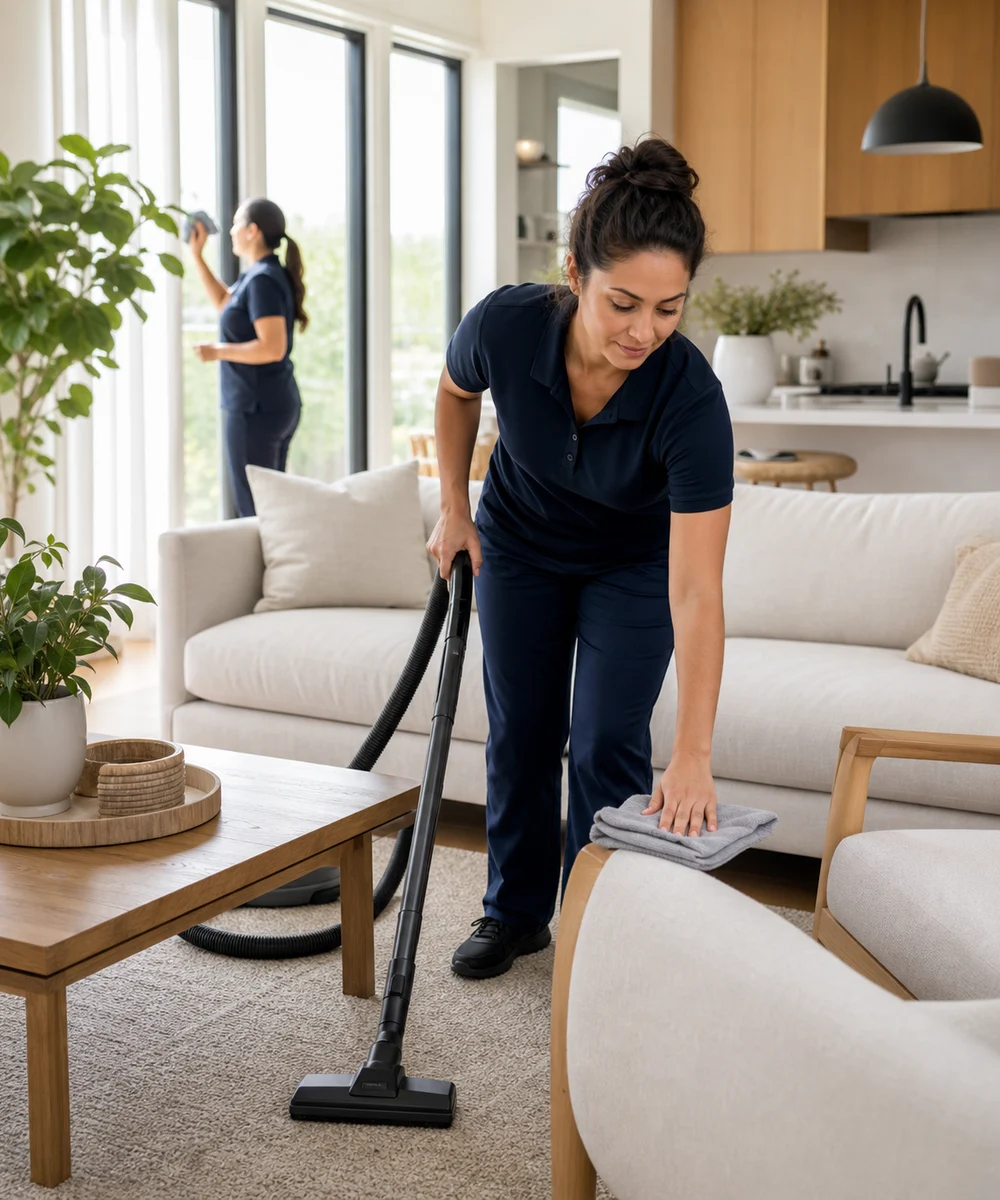Professional residential cleaning in a bright home